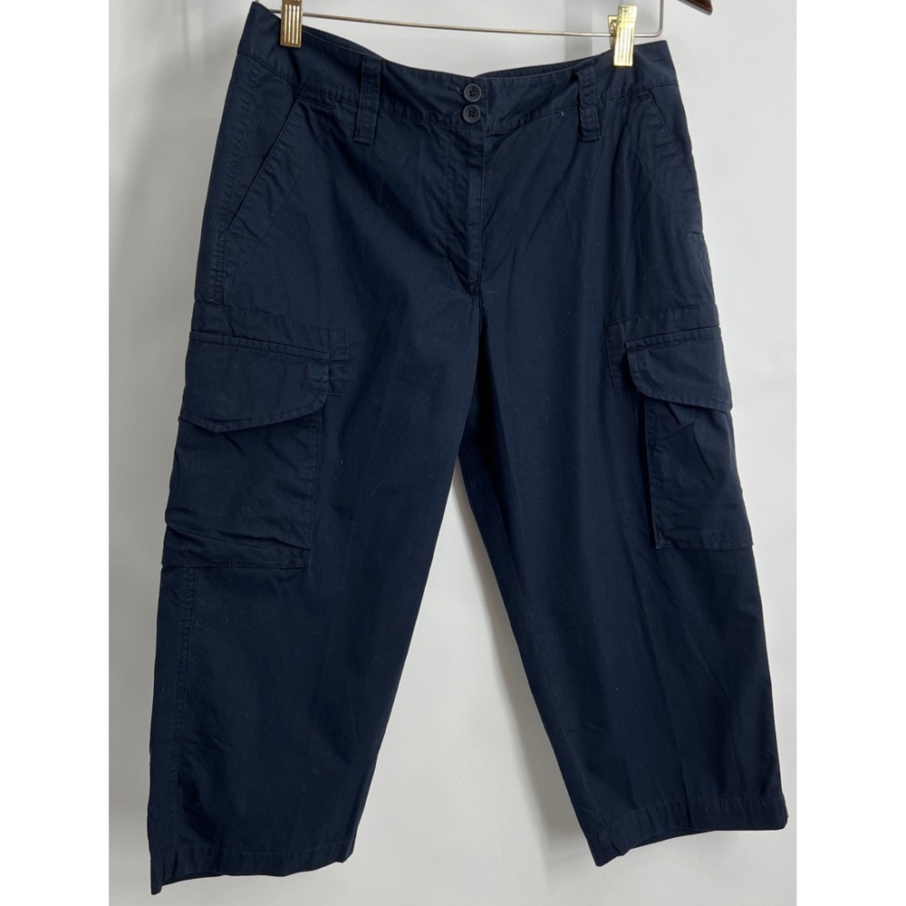 Talbots Petites Navy Blue Cotton‎ Cargo Capri Pants Womens 8P Crop Utility Beach